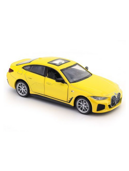 BMW i4 M50 Yellow 1:34 MSZ licensed pullback diecast Scale Model car
