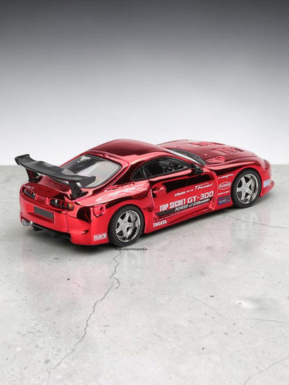 Mini GT #1132: Toyota Supra (A80) Top Secret GT-300 Top Secret Red Chrome Imported 1:64 Scale