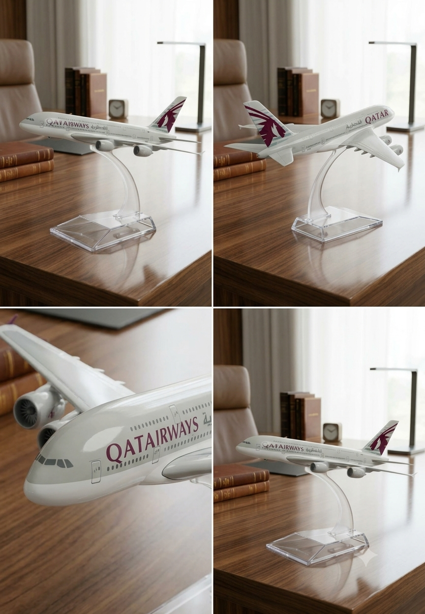 Aircraft Model Qatar Airways Airbus A380 Diecast metal 16cm, With Display Stand Airplane Model