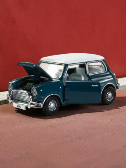 TINY PANTONE Mini Cooper Diecast Model Car – Classic Teal Blue Mini | Vintage Collectible Toy with Display Box 1:50 Scale