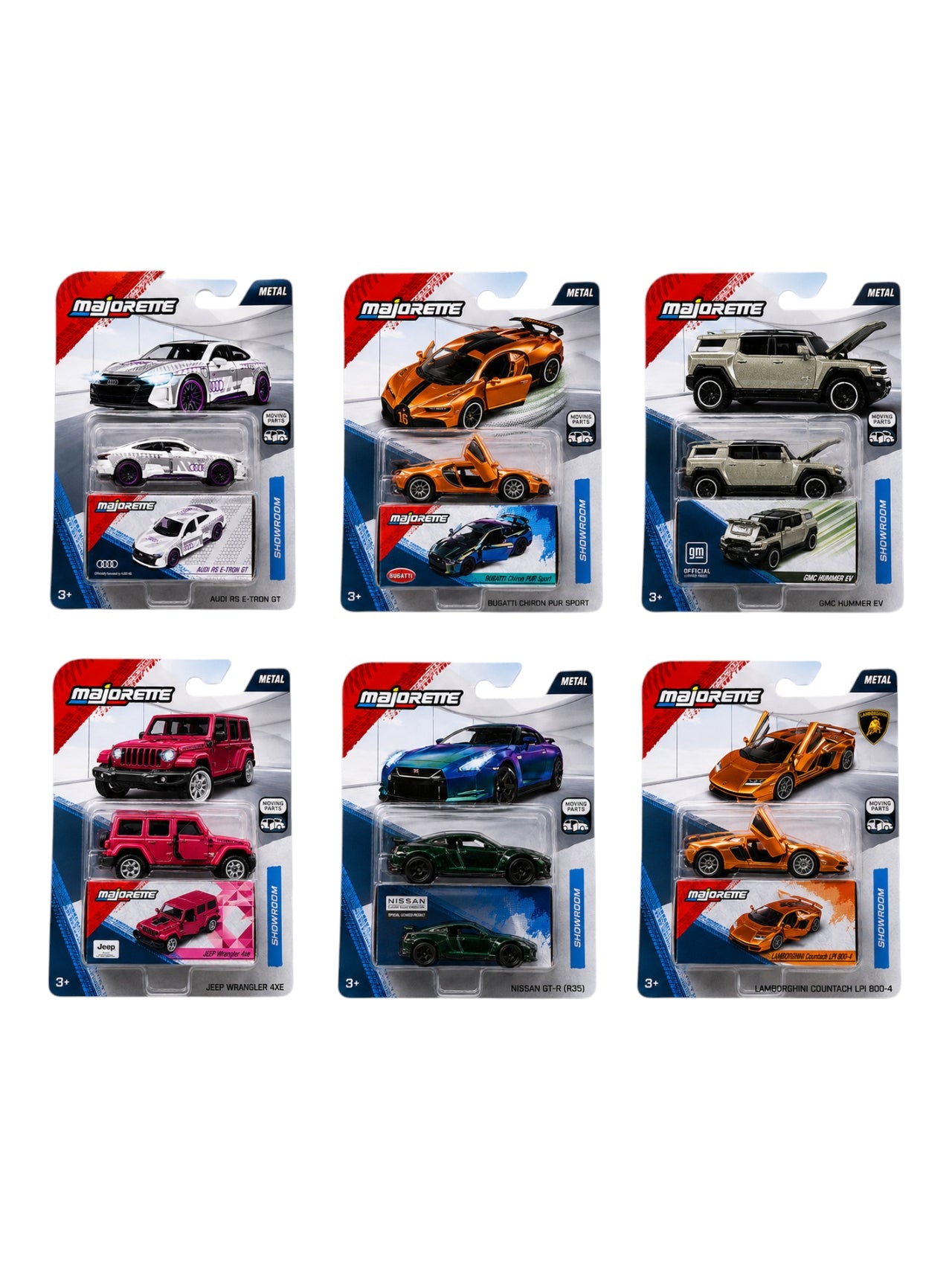 Majorette Premium Showroom Collection – 6 Car Metal Die-Cast Set with Opening Parts 1:64 Scale