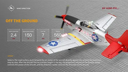 Remote Control Airplane XK A280 P-51 3D/6G 2.4G 4CH Brushless 560mm Wingspan EPP Fixed Wing RC Aircraft Model with 6-Axis Gyro and LED Searchlight (RTF)
