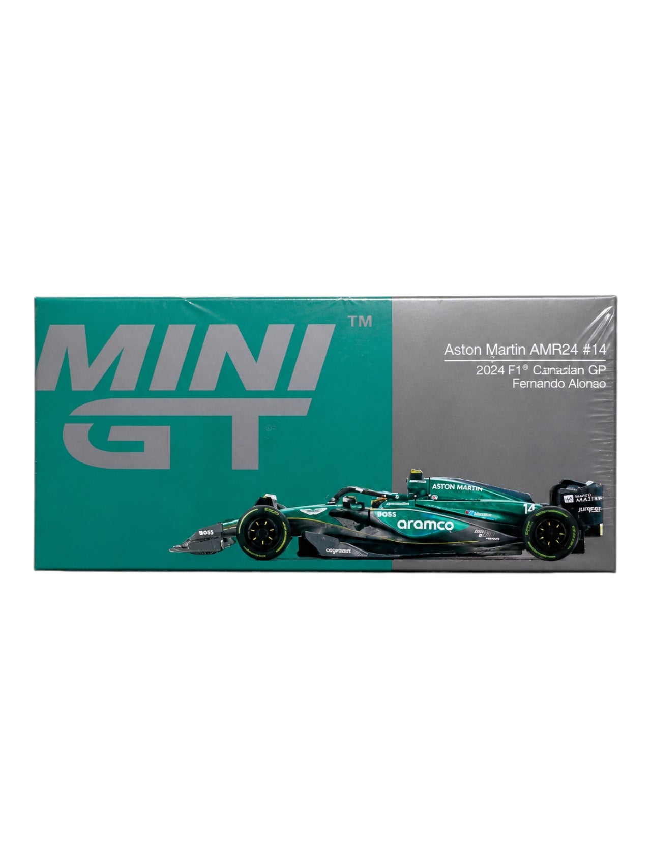 Mini GT Aston Martin AMR24 #14 2024 F1 Canadian GP Fernando Alonso (No.1113) 1:64 Scale