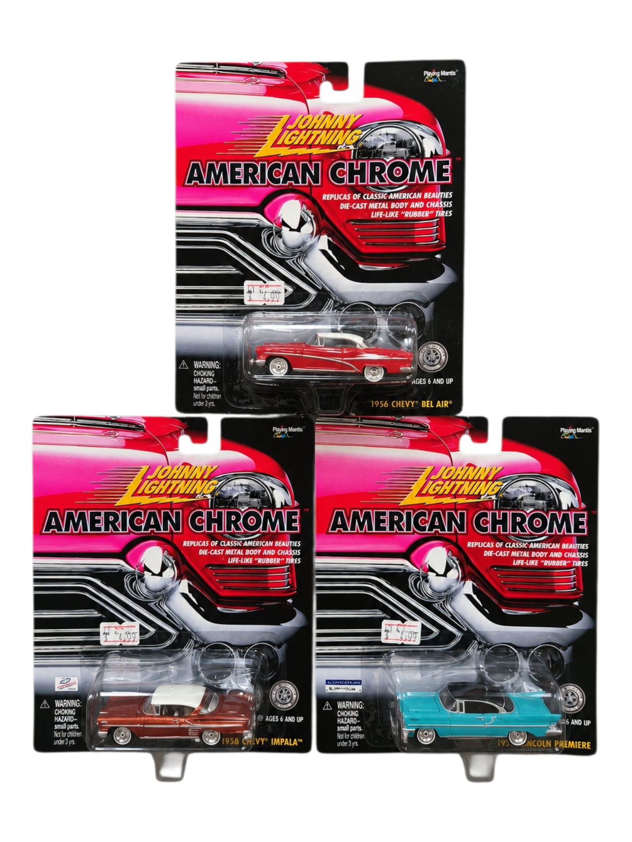 Johnny Lightning American Chrome '1953 Buick Super , 1957 Lincoln Premiere , 1958 Chevy Impala Imported 1:64 Scale