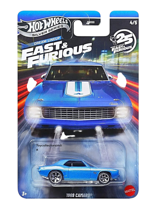HotWheels Silver Series Fast And Furious 1969 Camaro Imported Card Art 1:64 Scale
