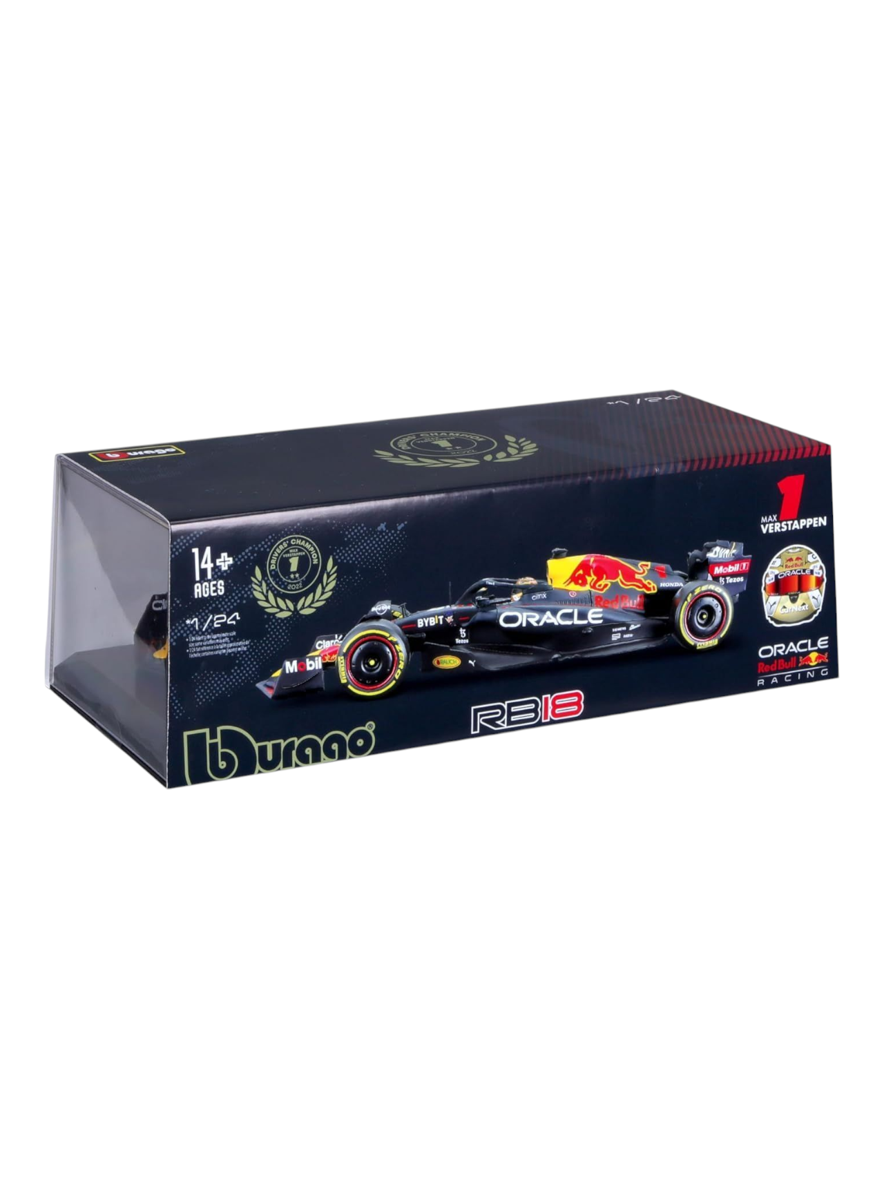 Bburago Formula 1 (F1) Oracle Redbull Winner Abu Dhabi Grand Prix 2022 Max Verstappen 1:24 Scale (With Acrylic Case)