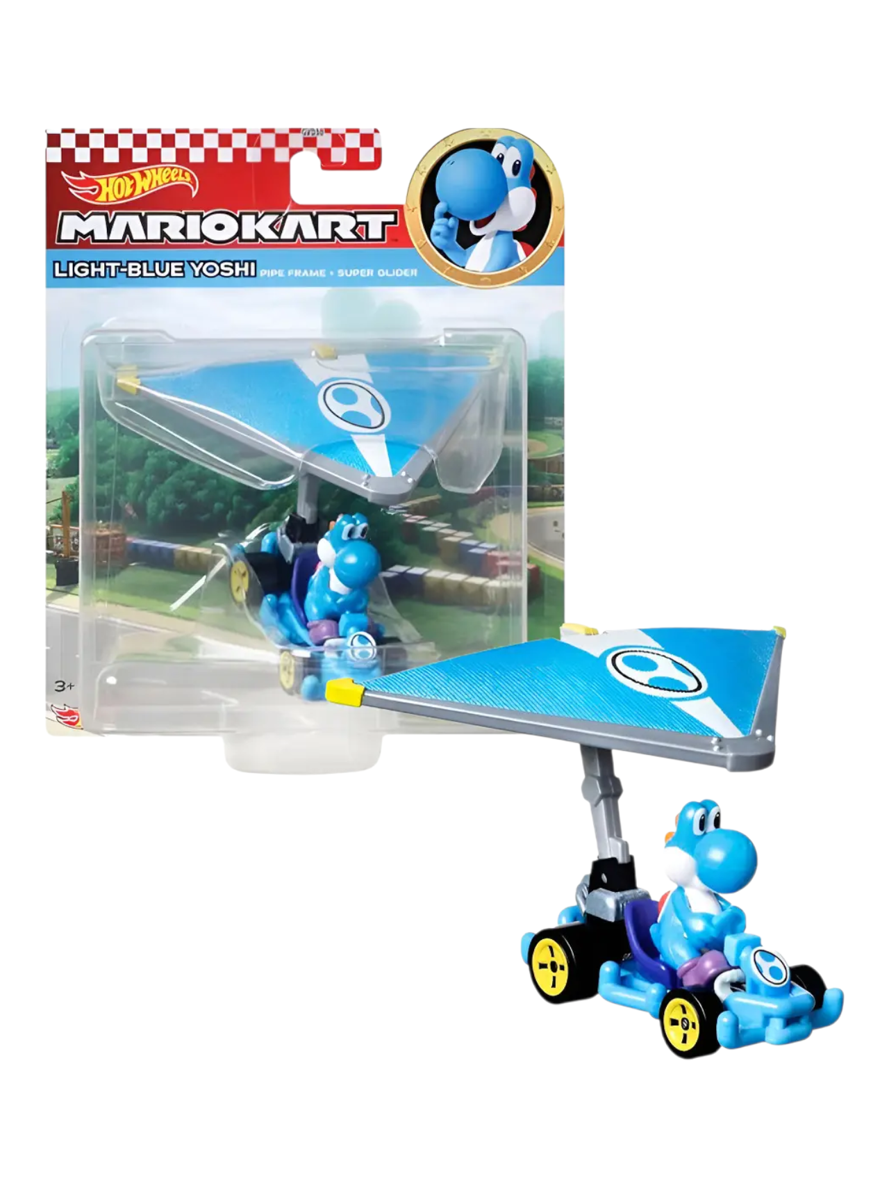 HotWheels Mariokart series Light - Blue Yoshi Standard kart Imported 1:64 Scale
