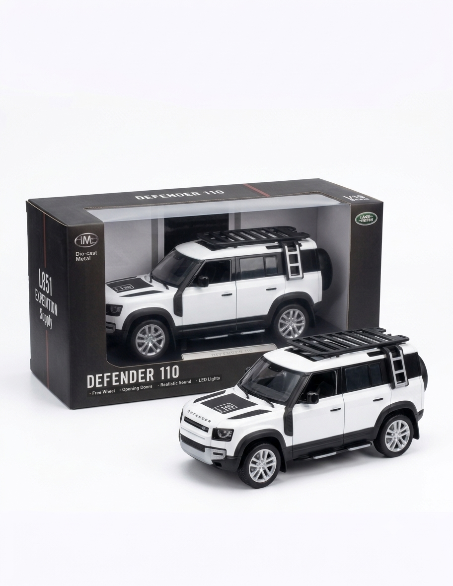 Land Rover Defender 110 Diecast Model 1:18 Scale Alloy Car Model Free Wheels, Opening Parts, Realistic Sound , LED Lights Display Diecast matel