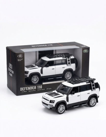 Land Rover Defender 110 Diecast Model 1:18 Scale Alloy Car Model Free Wheels, Opening Parts, Realistic Sound , LED Lights Display Diecast matel