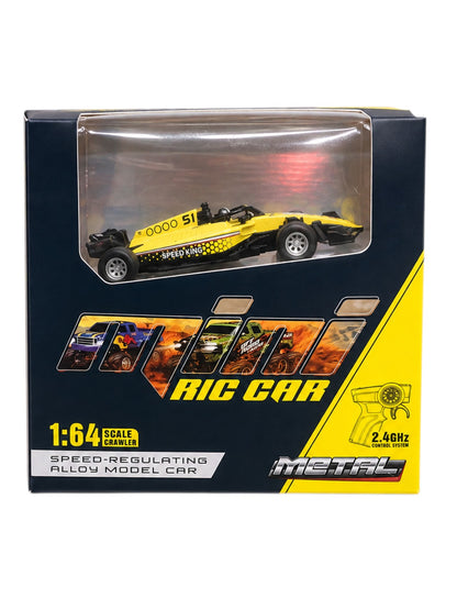 Metal 1:64 Scale RC Racing Car – Metal Alloy Body | 2.4GHz Remote Control | Speed-Regulating Model Car (Yellow/Blue/White)HG4-513