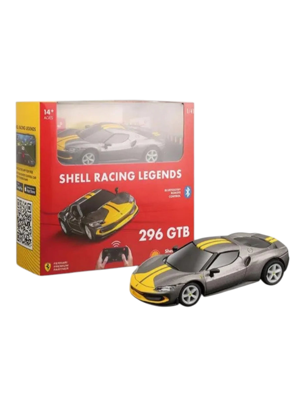 Bburago Ferrari Shell Racing Legends (296 GTB,488 EVO,488 GTE,FXX-K EVO) 1:41 Scale Bluetooth Remote Control – Smartphone Controlled Car