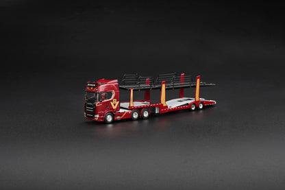 Mini GT PRE-ORDER ( Dec End-2026 ) SCANIA 770S A6X4NA CAR TRANSPORTER V8 50TH ANNIVERSARY WITH CAR TRANSPORTER RED 1:64