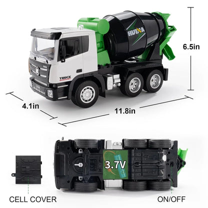 Huina Toys 657 Engineering Remote Control Truck Mixer 9 Channel Including, 2.4Ghz , 3.7 V Battery, With Chargeable 1:18 Scale Flashing LED Working Lights High-Quality Alloy Metal & ABS Construction