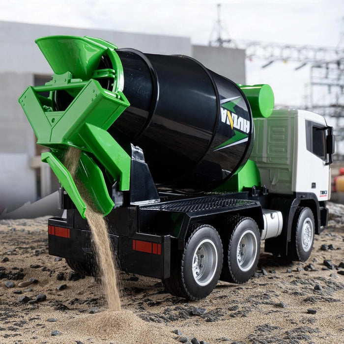 Huina Toys 657 Engineering Remote Control Truck Mixer 9 Channel Including, 2.4Ghz , 3.7 V Battery, With Chargeable 1:18 Scale Flashing LED Working Lights High-Quality Alloy Metal & ABS Construction