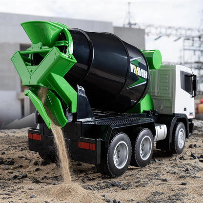 Huina Toys 657 Engineering Remote Control Truck Mixer 9 Channel Including, 2.4Ghz , 3.7 V Battery, With Chargeable 1:18 Scale Flashing LED Working Lights High-Quality Alloy Metal & ABS Construction