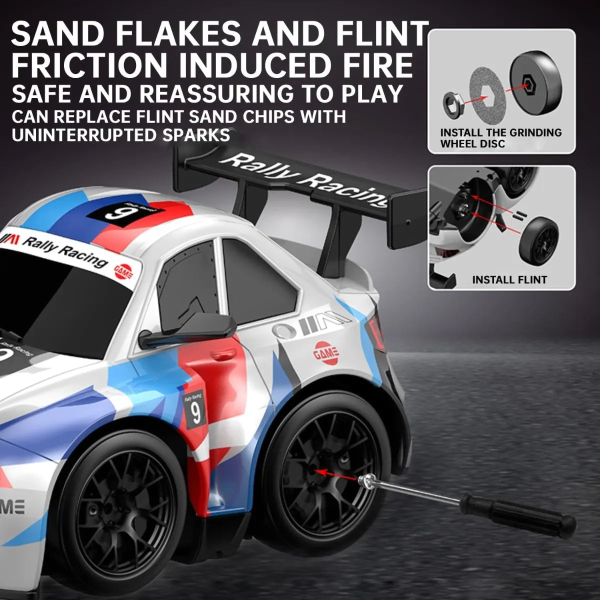 Short Axis Spark Drift RC Car – High-Speed 2.4GHz Remote Control Car with Spark Effect & LED Lights (Rechargeable | Drift Tyres Included)