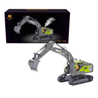 Huina Toys 1661 RC Excavator With 13 Function upgrade Alloy 3.7V 500mAh Li-ion battery ( Play Time: Approx. 20–30 mins (per charge) Remote Controller (batteries not included) USB Charging Cable 1:18 Scale