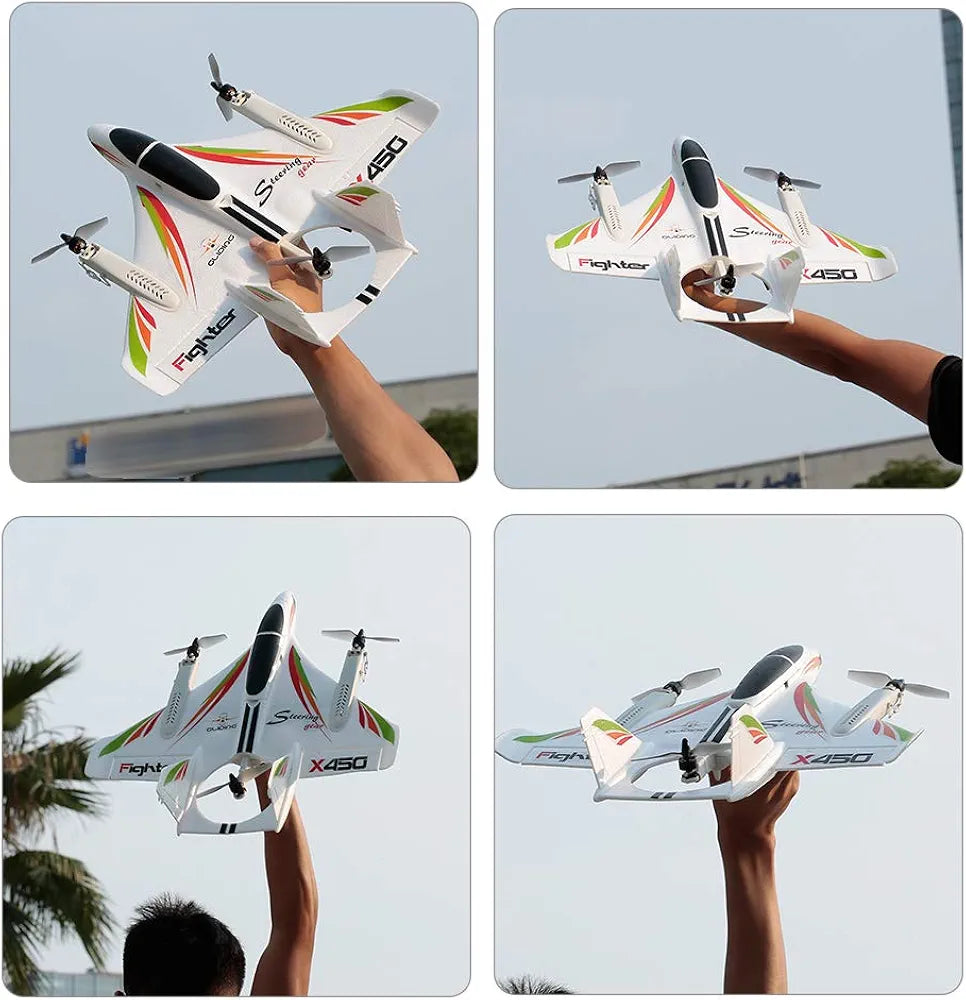 X450 Aviator Rc Airplane 2.4GHZ Radio Control Airlines Remote Control 6 Channel Brushless Motor Aircraft, Vertical Takeoff LED RC Glider Fixed Wing Plane RTF 450mm