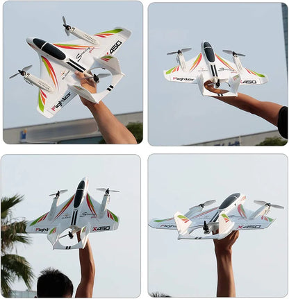 X450 Aviator Rc Airplane 2.4GHZ Radio Control Airlines Remote Control 6 Channel Brushless Motor Aircraft, Vertical Takeoff LED RC Glider Fixed Wing Plane RTF 450mm