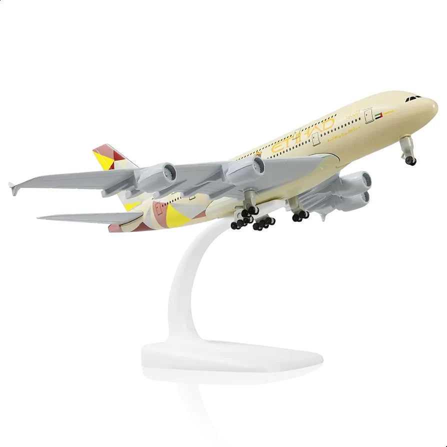 Aircraft 'Etihad Form Abu Dhabi A6-ATA Airbus Airplane Diecast Metal Display Stand With Landing Wheels 20cm Scale (No.303)