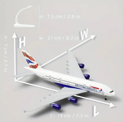 Aircraft 'British Airways A380 Airplane G-XLEC Display Stand With Landing Wheels Diecast Model 20cm Scale Airplane ( No.306)