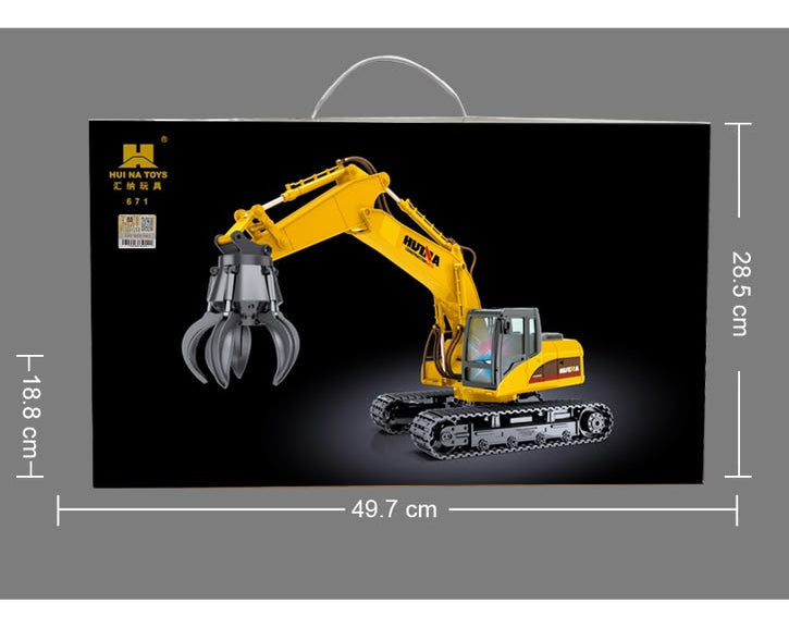 Huina Toys 571HD Remote control Truck Excavator with Claw/Grabber 21-channel 2.4GHz remote-control system LED lights and sound effects Rotation up to 360° Rc 1:14 Scale