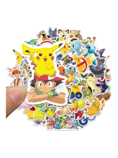 Pokémon Cartoon Stickers Pack of 50+ | Cute Pokémon Characters Self-Adhesive Vinyl Stickers | For Phone, Laptop & Notebook