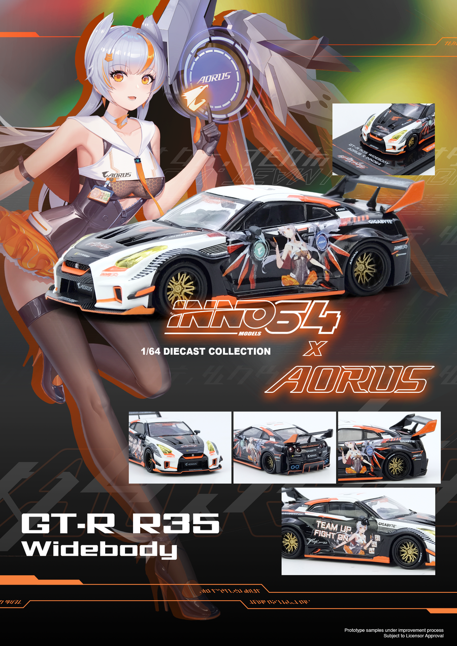INNO64 GT-R (R35) WIDEBODY AORUS X INNO64 Limited Edition 1:64 Scale Mattel Diecast IN64-R35LB-AORUS
