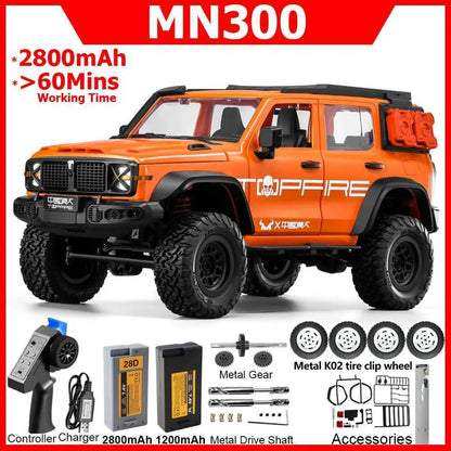 No.MN-300 RC 1:12 Scale 4WD RTR RC Rock Crawler – Off-Road Hobby Grade Truck Realistic LED Lighting System Battery: 7.4V Rechargeable Lithium Battery Remote Control Truck