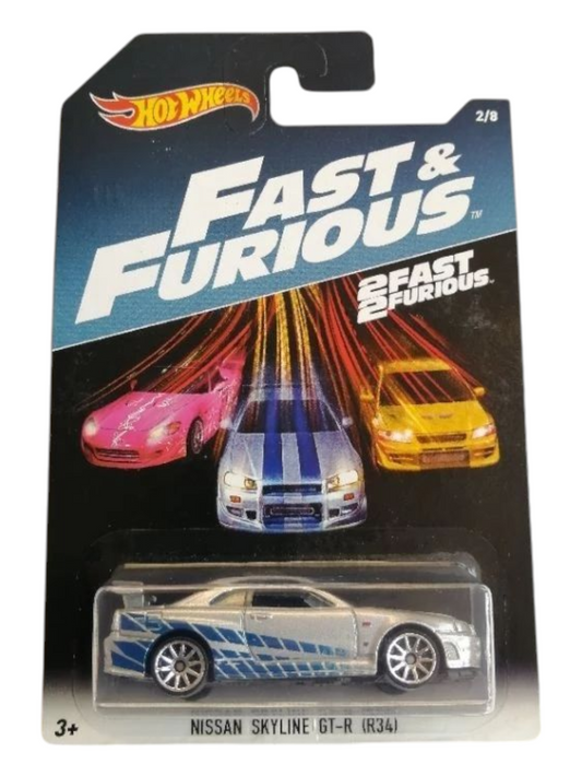 HotWheels 2 Fast 2 Furious Nissan Skyline GT-R (R34) Imported Mainline Card Art 1:64 Scale