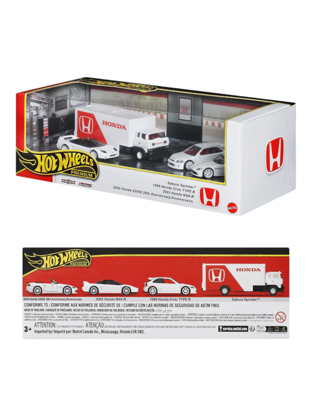 Hotwheels Premium Imported Honda Set Sakura Sprinter , 1999 Honda Civic Type R , 2003 Honda NSX-R , 2020 Honda S2000 20th Anniversary