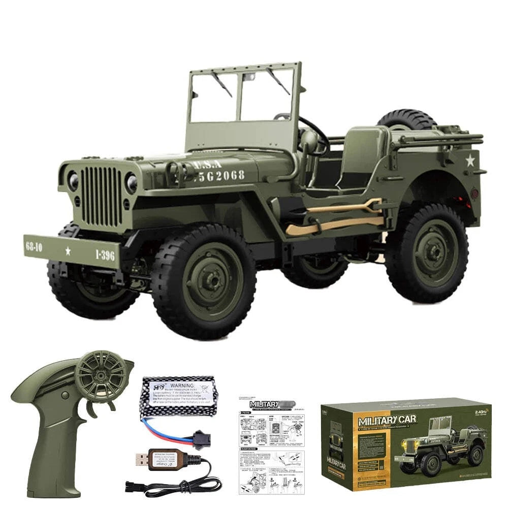 Remote Control Truck, RC Willys Military Jeep Car 1/12 Scale with Rechargeable Battery 2.4Ghz 4x4 Off-Road Remote-Control Crawler Vehicle