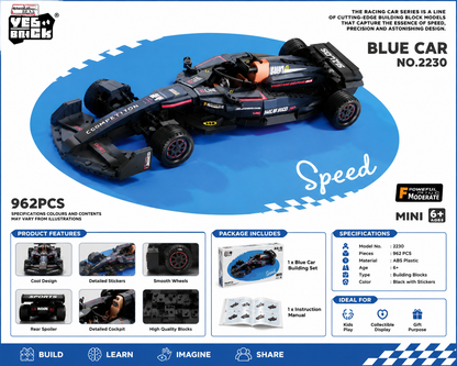 Yes Brick Blue Car (No.2230) 962 PCS. Mini Speed Drift.