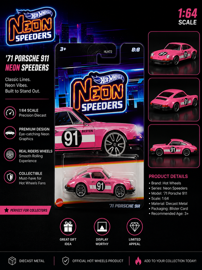 Hotwheels '71 Porsche 911 – Neon Speeders | 1:64 Scale Diecast Model Car