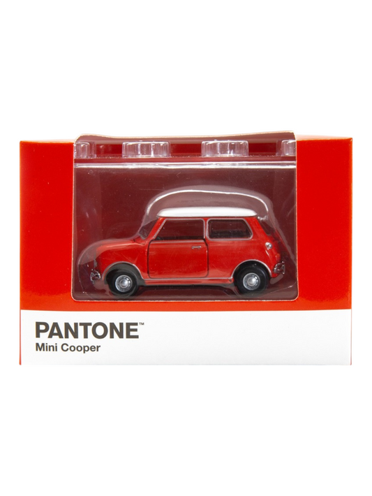 TINY PANTONE Mini Cooper Diecast Model Car – Classic Bright Red Mini | Vintage Collectible Toy with Display Box 1:50 Scale