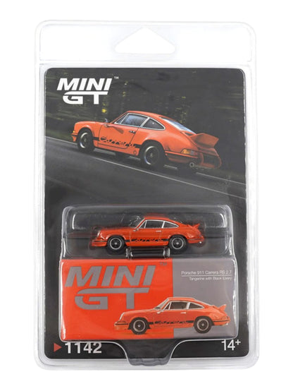 Mini GT #1142: Porsche 911 Carrera RS 2.7 Tangerine with Black Livery 1:64 Scale