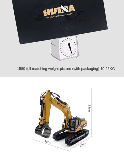 Huina Toys 1535 Excavator With 15 Functions 1:14 Scale Rechargeable Battery Playtime 20 to 30 minutes 2.4GHz Frequency Realistic Light and sound Remote Control Truck RC