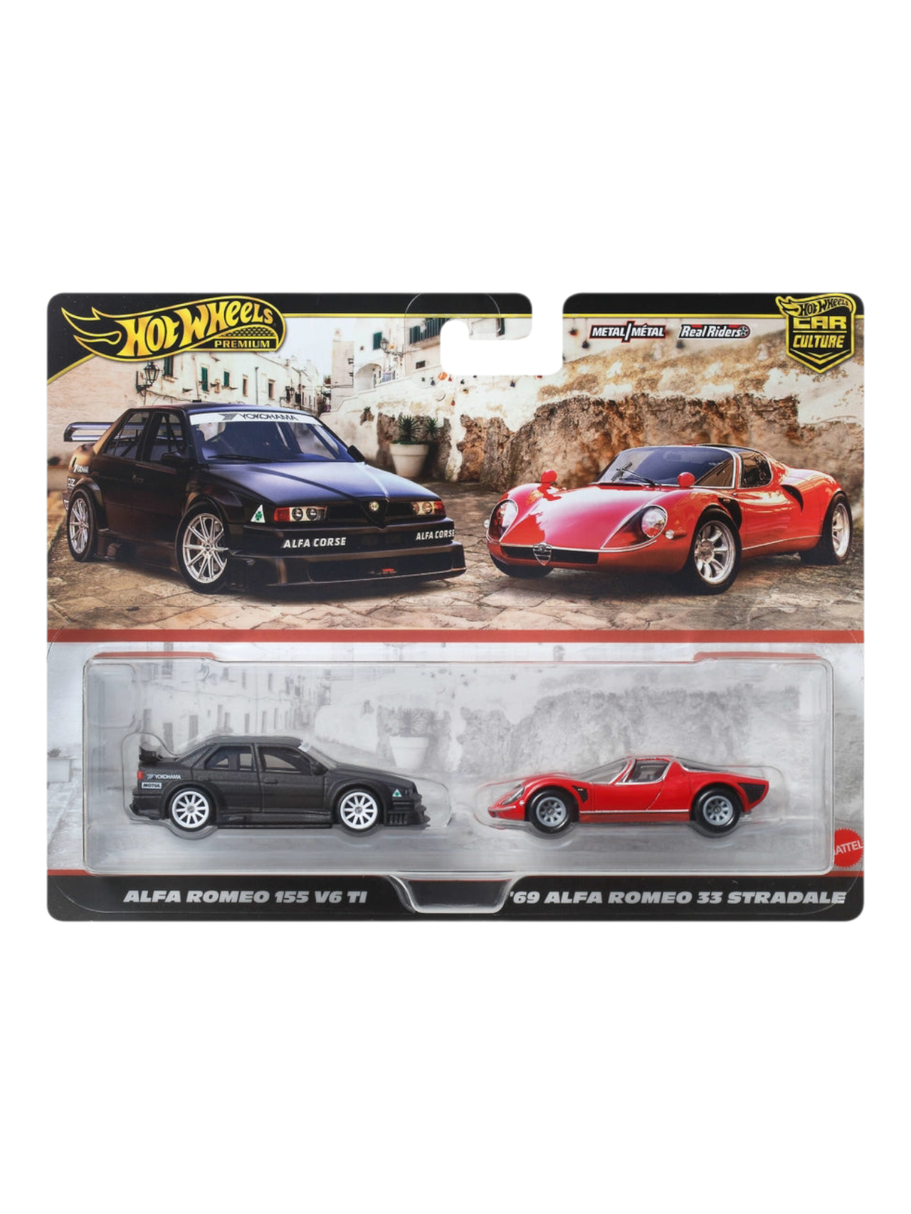 HotWheels Car Culture Alfa Romeo 155 V6 TI and 69 Alfa Romeo 33 Stradale Imported Premium 2 Pack 1:64 Scale
