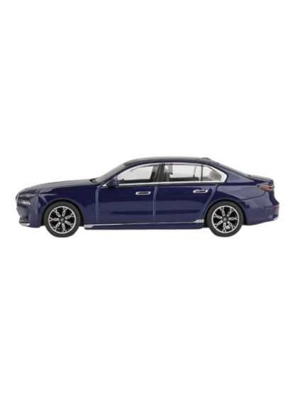 Mini GT Blister 1111: BMW i7 xDrive60 Tanzanite Blue Metallic 1:64 Scale