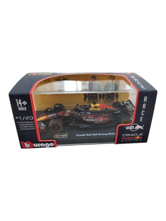 Bburago 2024 Red Bull RB20 Racing Team No.1 Max Verstappen, 1:43 British GP Formula 1 (F1) (With Acrylic Case)
