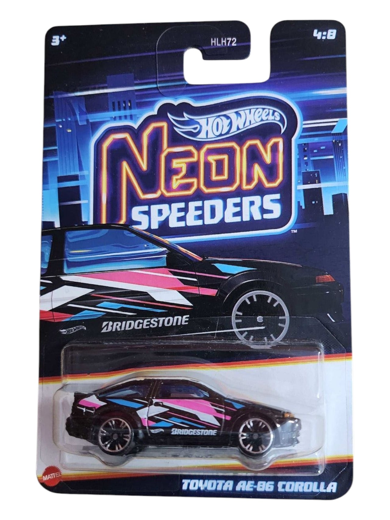 HotWheels neon speeders Toyota ae-86 corolla (pre-owned) Card Art mainline 1:64 Scale