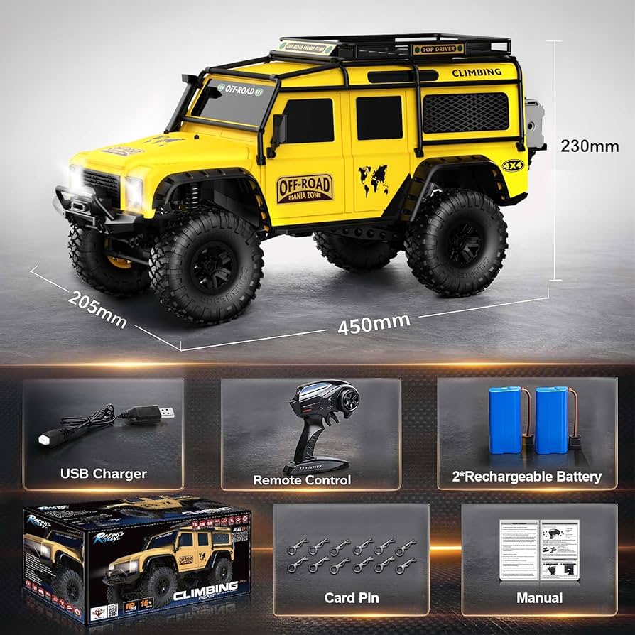 RC Cars Racing Rally RTR Remote Control Car 4WD 2.4GHz Brushed Offroad Racing Hobby Grade Model Vehicle with LED Lights 2Pcs Battery Climbing Beast 1:10 Scale