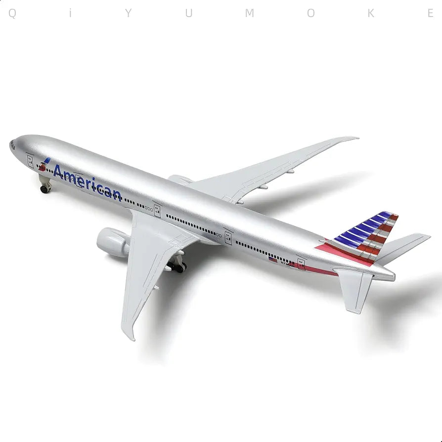 Aircraft 'American B-777 Diecast Airplane Model Boeing 777 (7.5-inch L) 20cm" Scale (No.321) Display Stand With Landing Wheels