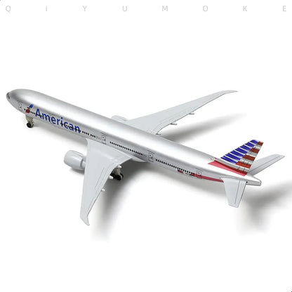 Aircraft 'American B-777 Diecast Airplane Model Boeing 777 (7.5-inch L) 20cm" Scale (No.321) Display Stand With Landing Wheels