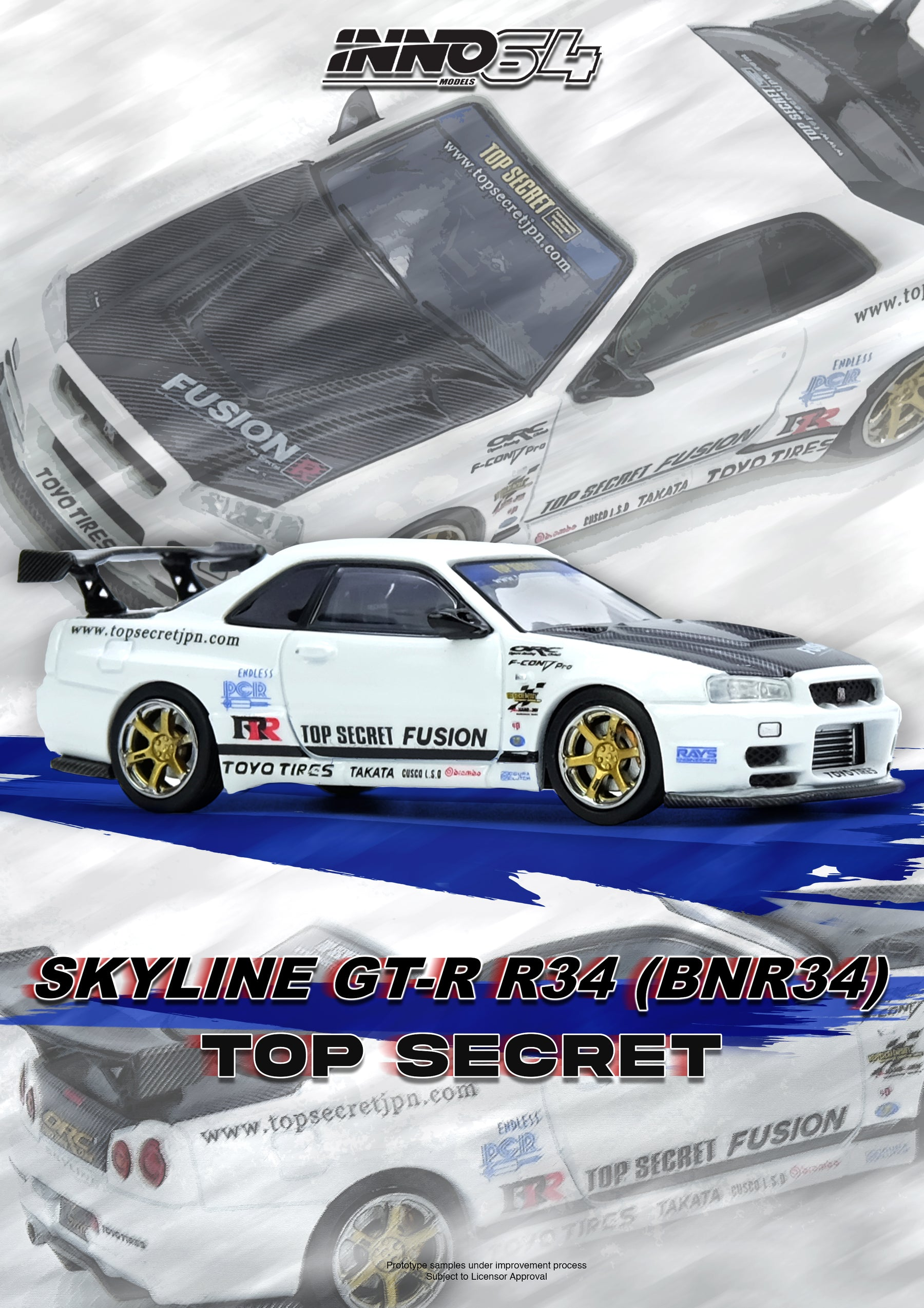 INNO64 Top Secret (R34) GT-R White 1:64 Scale Metal Diecast IN64