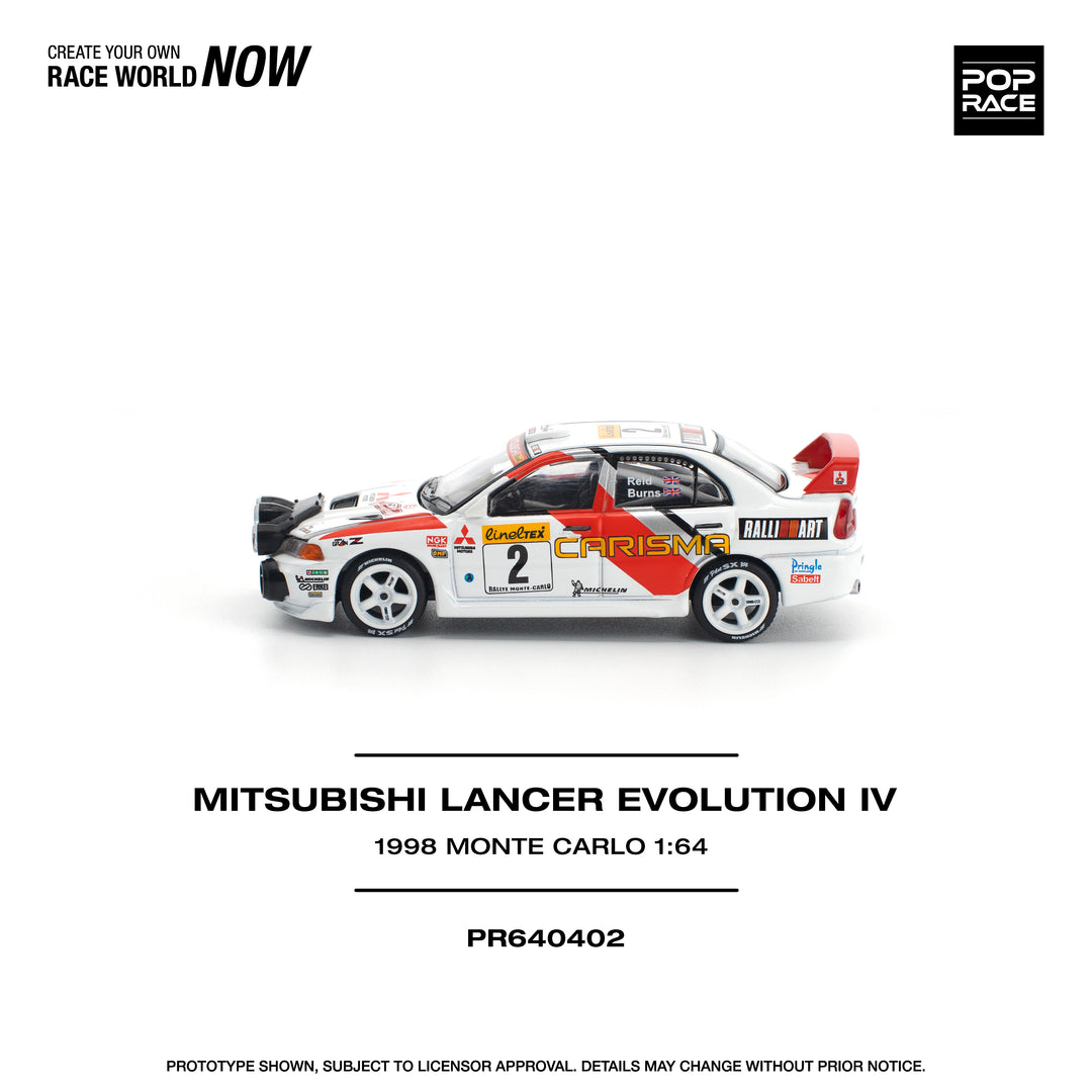 ( PR640402 ) POPRACE Mitsubishi Lancer Evolution IV - 1998 Monte Carlo Rally 1:64 Scale Diecast Model