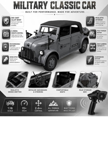 STEYR 1500A Germany WWII Military Vehicle Die-Cast Model Car – 1:18 Scale Remote Control 4×4 High Speed Motor Metal Series