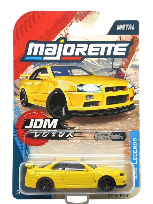 Majorette: JDM Legends Premium Cars - Nissan Skyline GT-R (R34) - Yellow 1:64 Scale/ Code- 8502100000