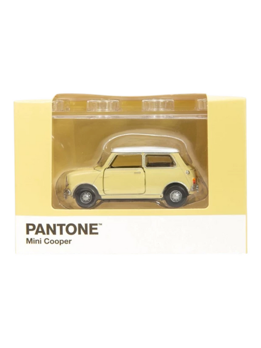 TINY PANTONE Mini Cooper Diecast Model Car – Classic Yellow Vintage Mini | Premium Collectible Toy Car with Display 1:50 Scale