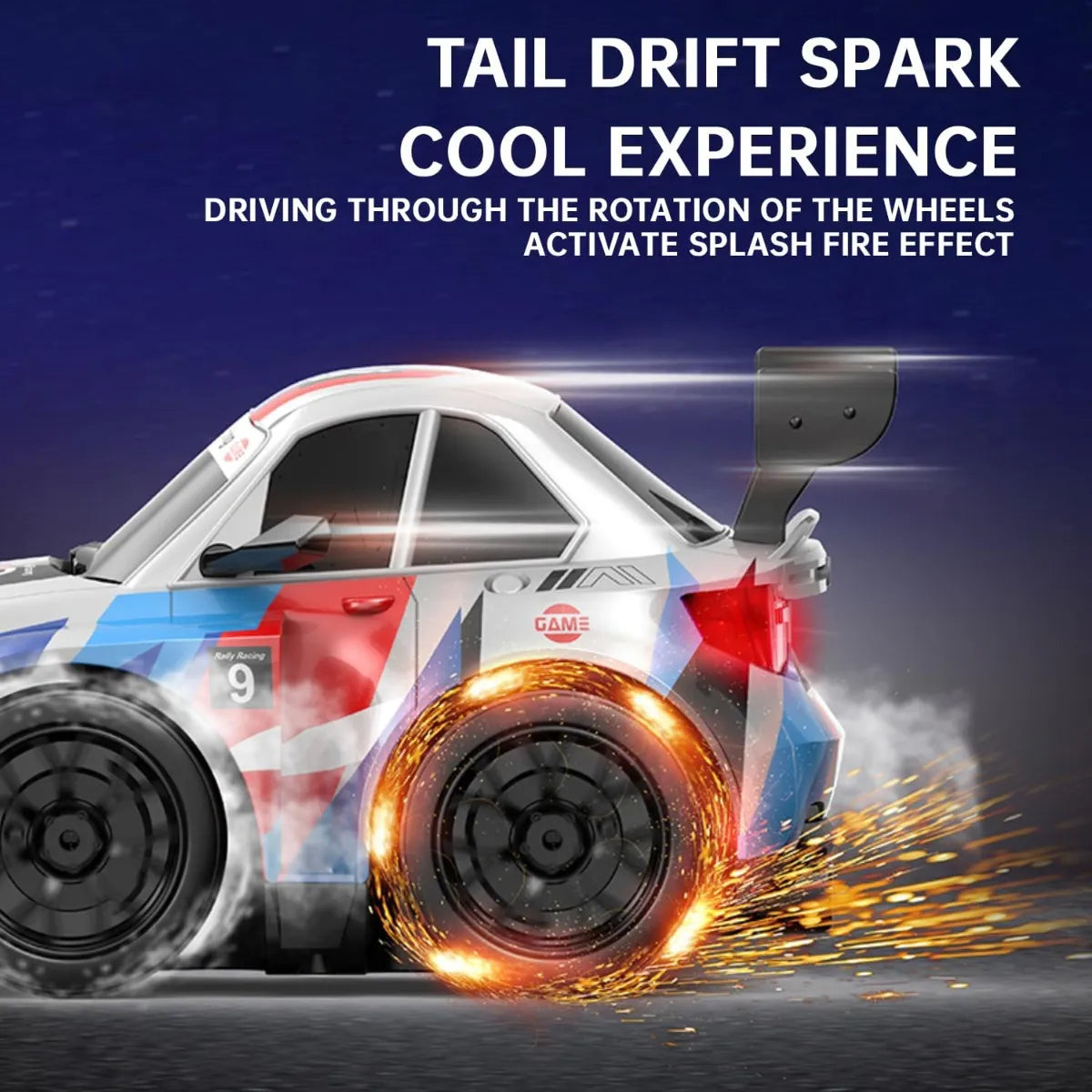 Short Axis Spark Drift RC Car – High-Speed 2.4GHz Remote Control Car with Spark Effect & LED Lights (Rechargeable | Drift Tyres Included)